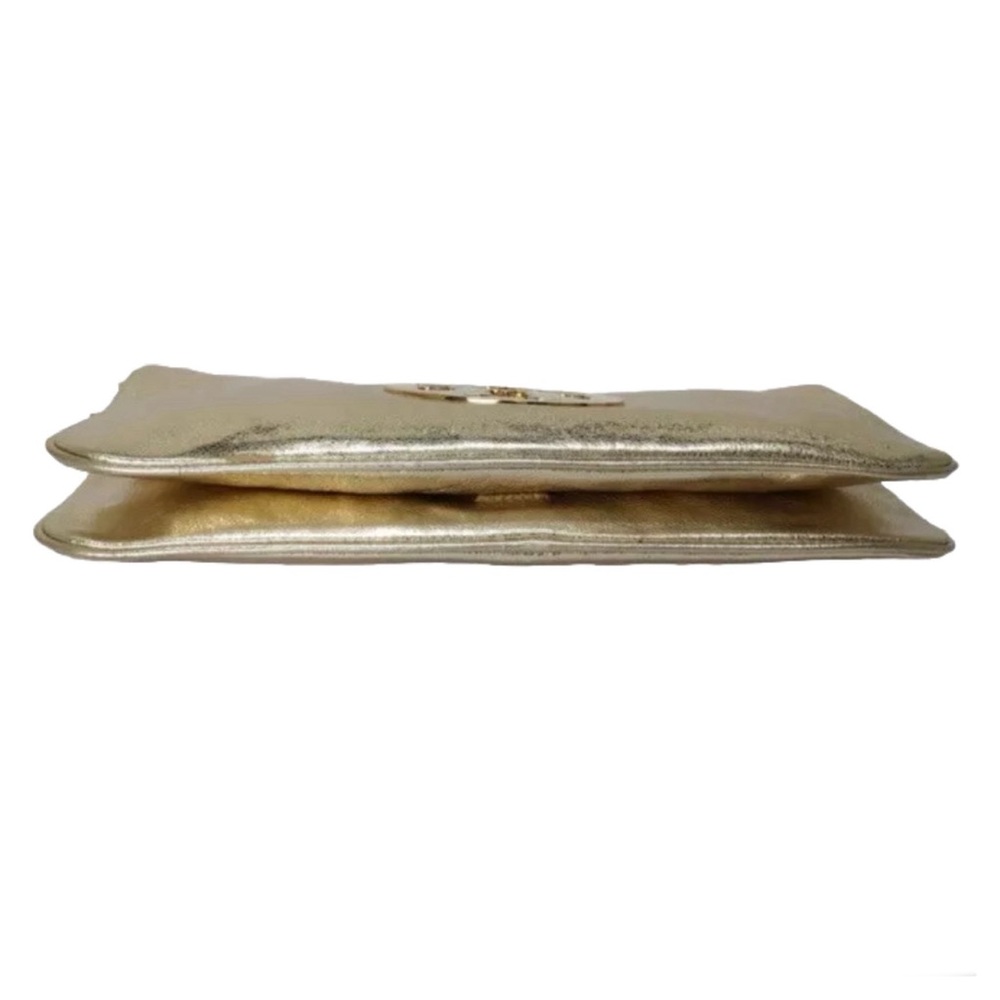 SOLD!!Tory Burch Metallic Gold Leather Reva Chain Shoulder Bag / Clutch w/ COA - Picture 10 of 16